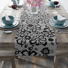 Load image into Gallery viewer, Morning Glory Black/Grey Table Runner